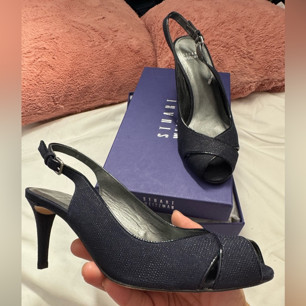 Stuart Weitzman Crosswood Peep-Toe Slingback Heels